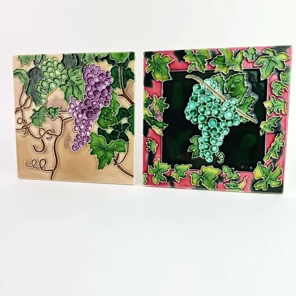 Vines Grapes set of 2 Art Tile 6x6 Decorative Wall Backsplash Free Standing